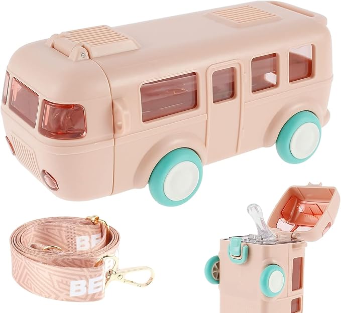 Kids Bus-Shaped Water Bottle with Straw & Strap – Cute & Leak-Proof