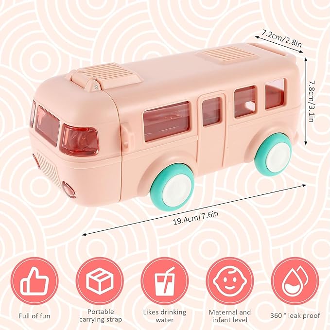 Kids Bus-Shaped Water Bottle with Straw & Strap – Cute & Leak-Proof