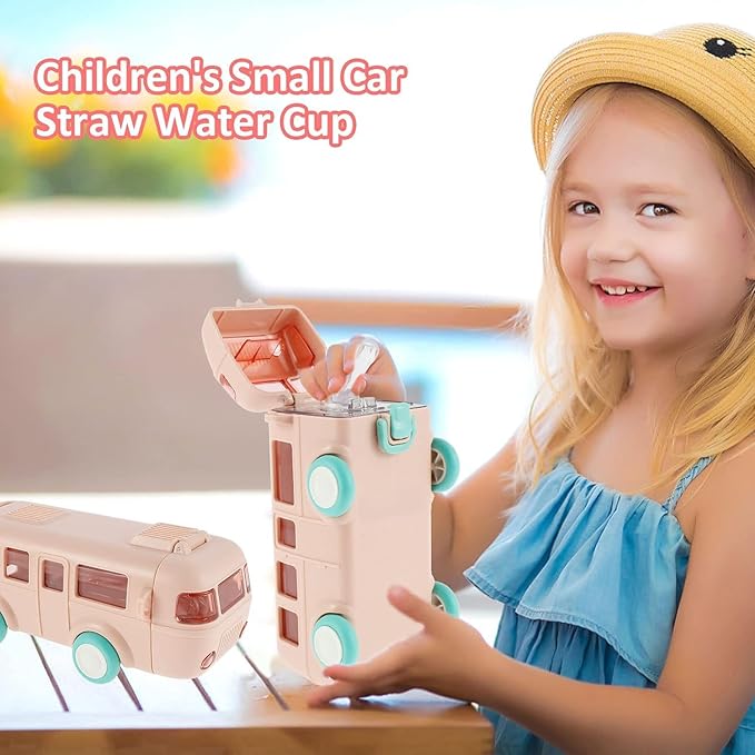 Kids Bus-Shaped Water Bottle with Straw & Strap – Cute & Leak-Proof