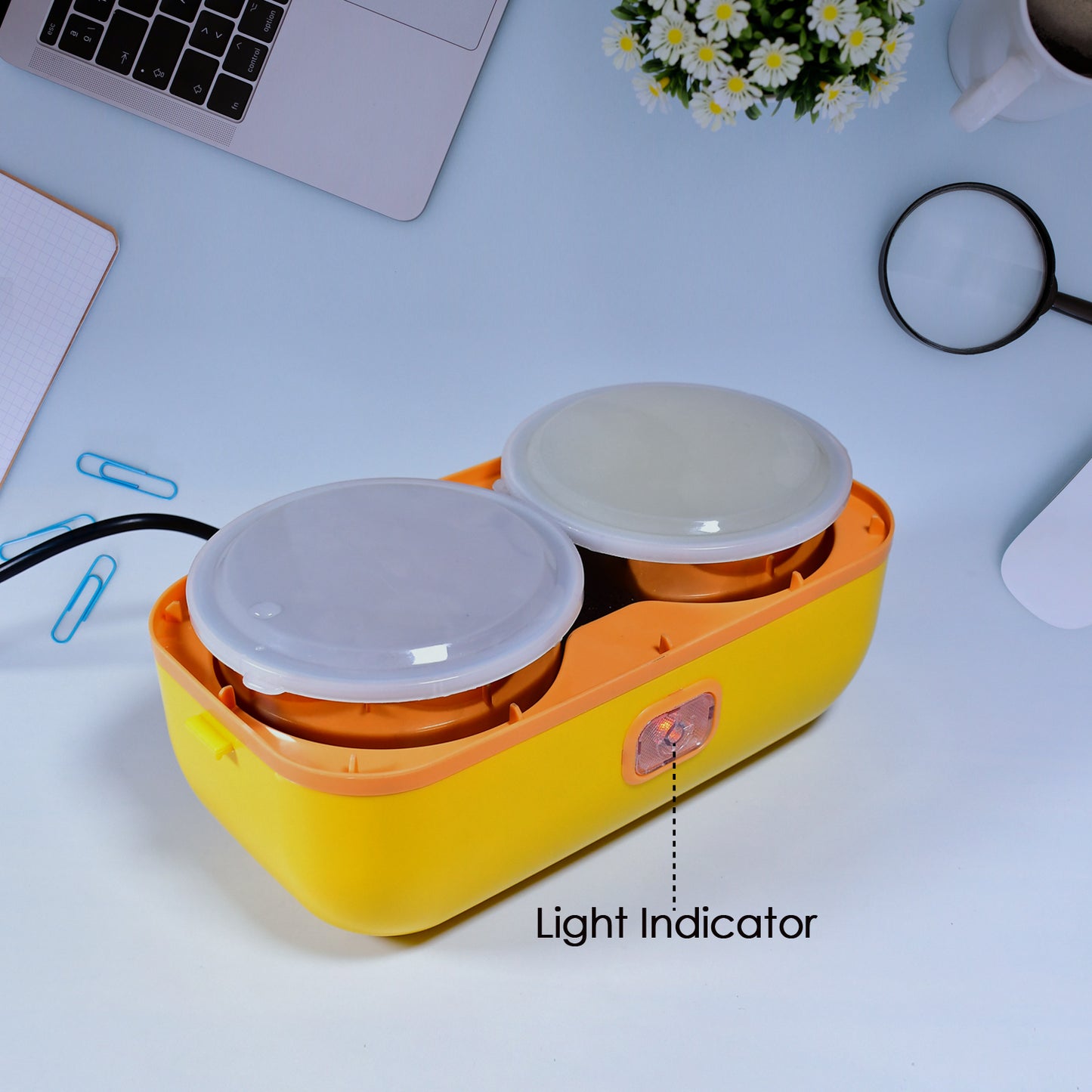 Portable Electric Lunch Box – Dual Layer (Yellow & Orange)