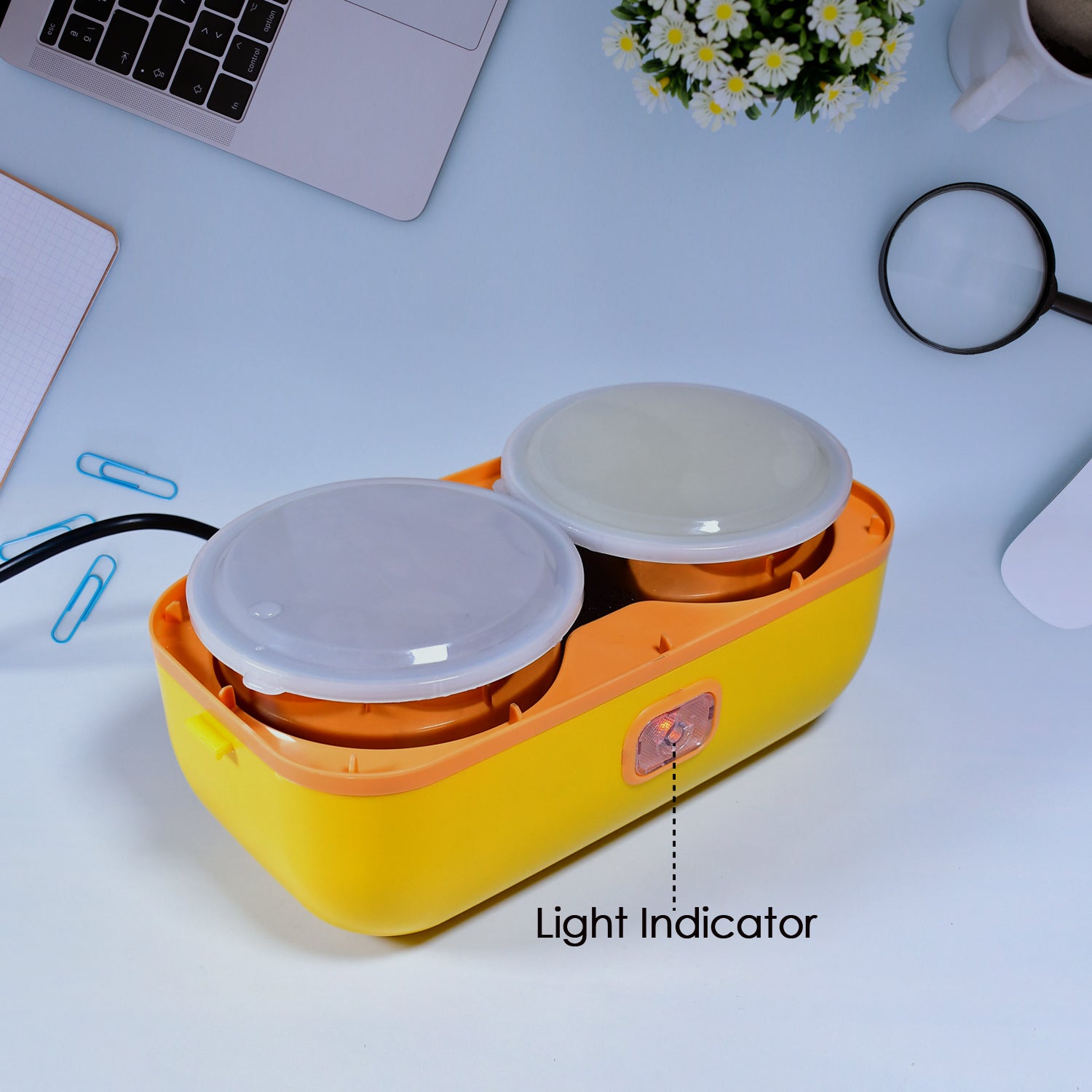 Portable Electric Lunch Box – Dual Layer (Yellow & Orange)