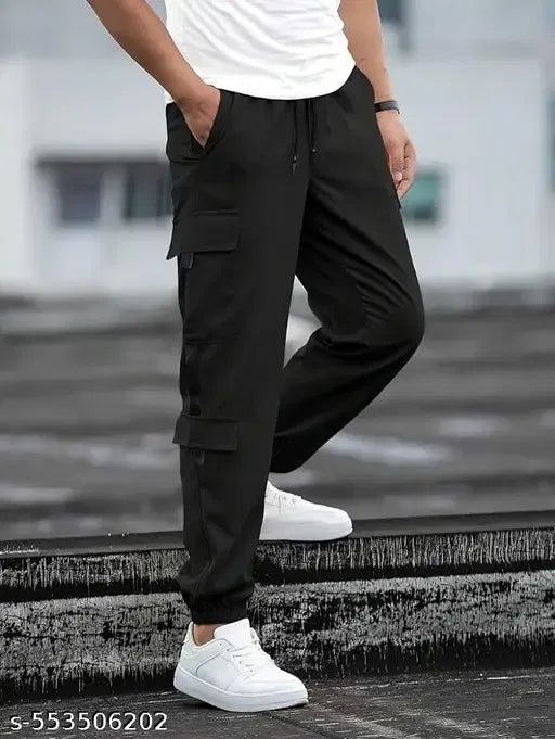 Men's Black Cargo Jogger Pants with Utility Pockets